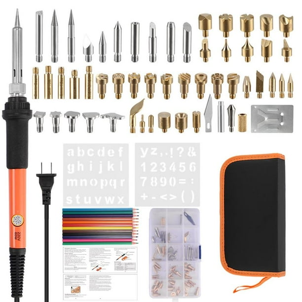 Soldador Eléctrico Kit De Quema De Madera Pluma De Pirograbado Herramienta De Quemador De Madera Grabado De Temperatura Ajustable Puntas De Soldador Con Bolsa De Almacenamiento 71 Unids/Set 60 W Methold HA025401-00