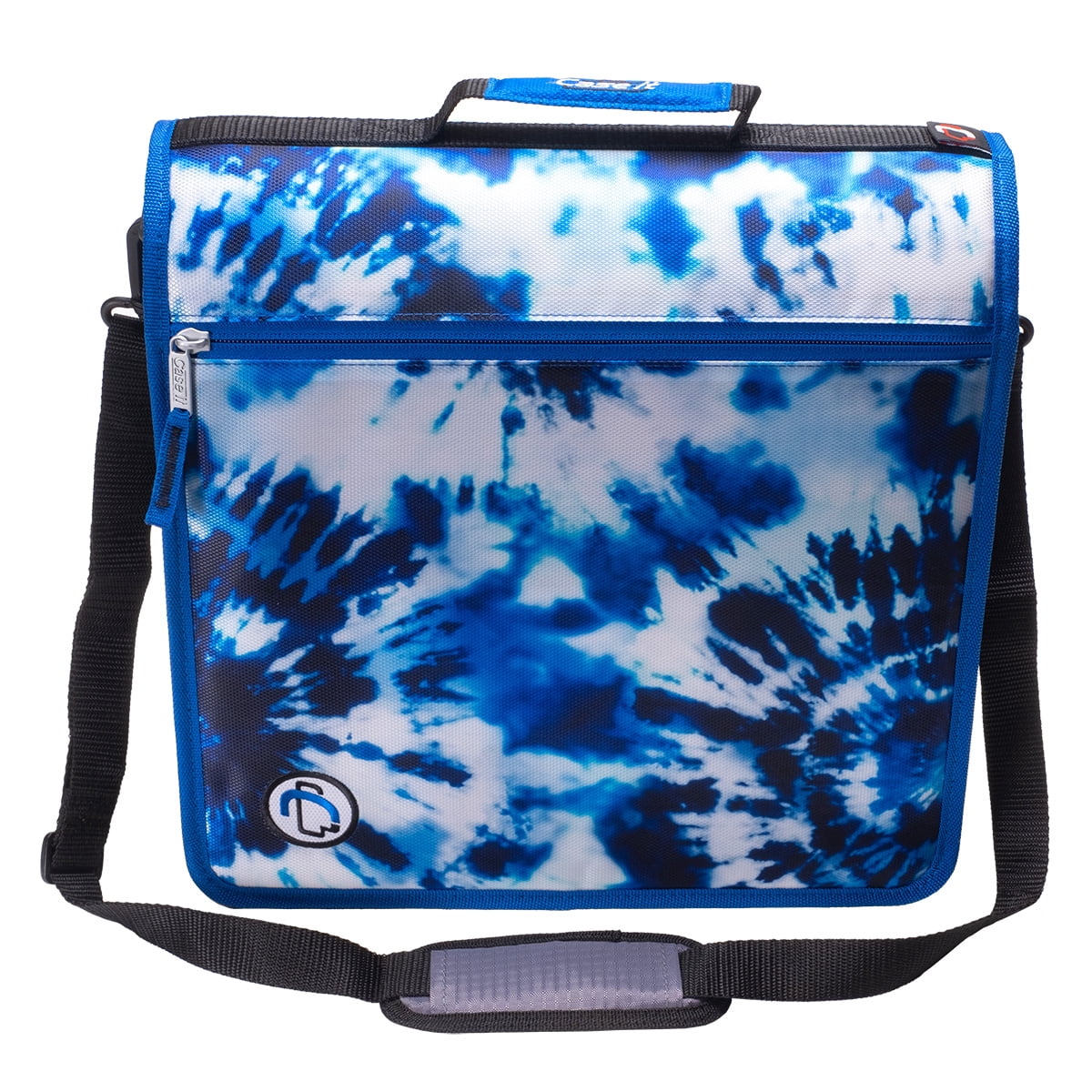 Case-It Printed Mighty Zip Tab3 ring zipper binder, 3-Inch Capacity, with 5-Tab Expanding File, Zip Mesh Pocket, Shoulder Strap, Tie Dye Spotch Blue D-146-P