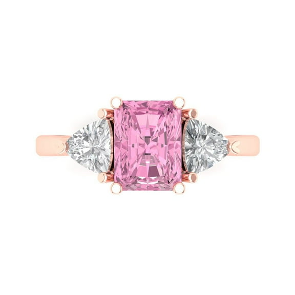 Clara Pucci 14K Rose Gold 2.82ct Pink Three-Stone Ring for Women