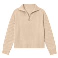 thumbnail image 7 of AherBiu Sweater Tops for Women 1/4 Zip up Lapel V Neck Ribble Knitted Long Sleeve Loose Shirt Blouse Pullover, 7 of 7