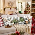 thumbnail image 2 of Lomyolo Merry Christmas Throw Pillow Covers Set of 4, 18x18 Inch Red Holiday Cushion Cases with Reindeer & Tree Print, Soft Xmas Decorations for Couch, Sofa, Winter Home Decor Gift, 2 of 6