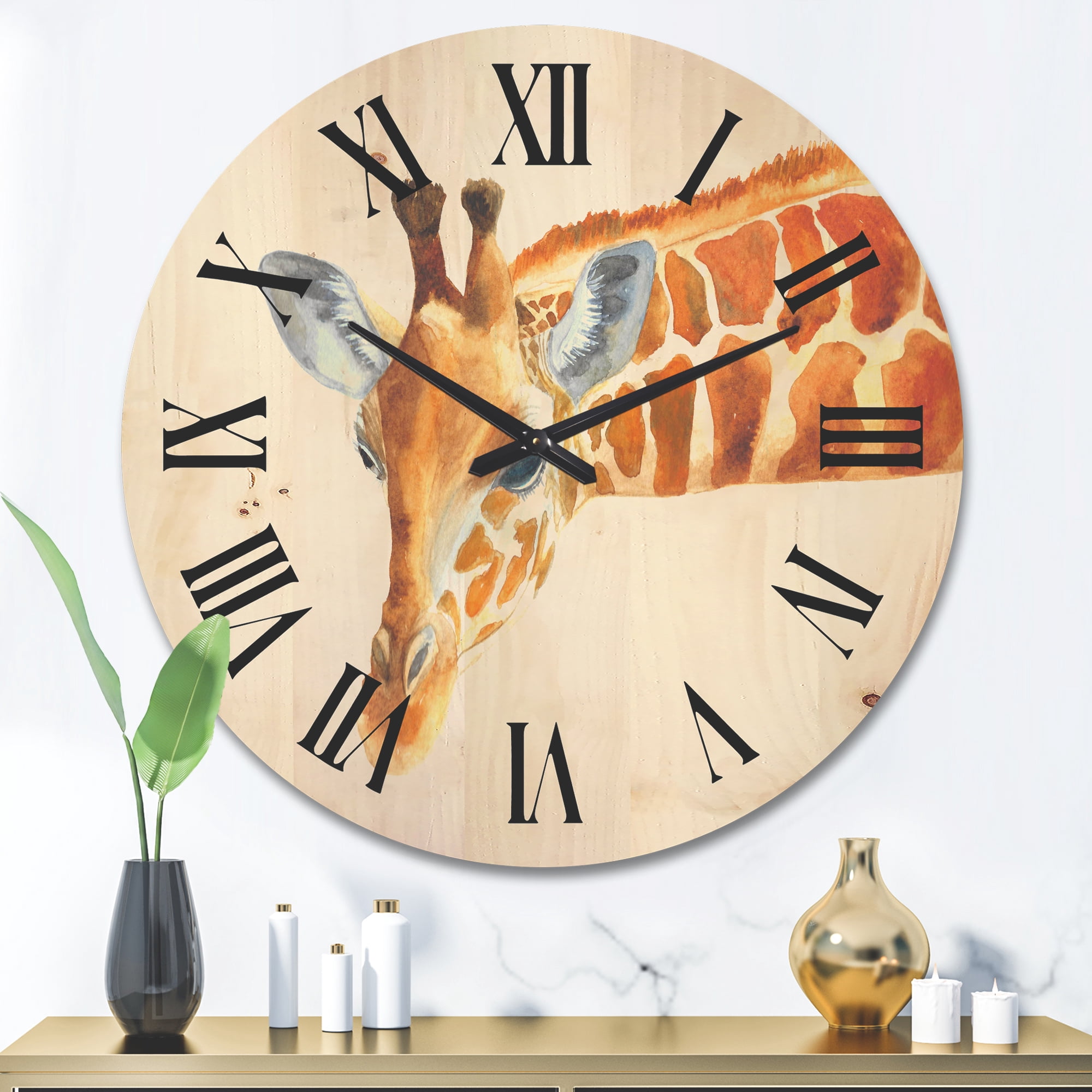 Designart 'Close Up Portrait of A Giraffe IX' Farmhouse Wood Wall Clock
