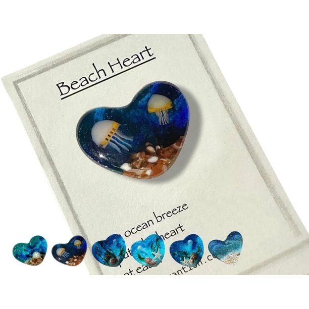 Corazón de bolsillo de vidrio para playa, adorno de corazón de vidrio oceánico hecho a mano con fusión de mar natural, ficha de bolsillo de corazón de vidrio fusionado, mini ficha linda y duradera con