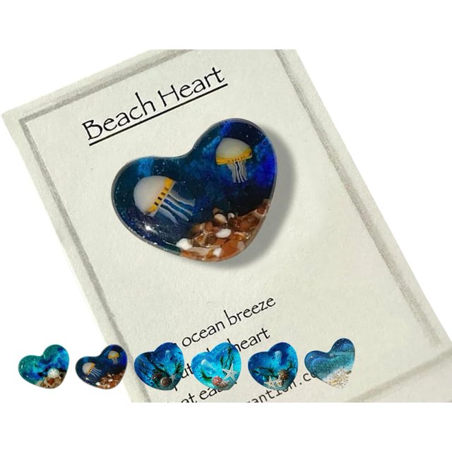 Corazón de bolsillo de vidrio para playa, adorno de corazón de vidrio oceánico hecho a mano con fusión de mar natural, ficha de bolsillo de corazón de vidrio fusionado, mini ficha linda y duradera con
