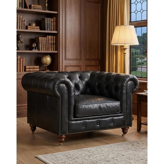 Crafters and Weavers Craftsman Mission Leather Arm Chair in Black