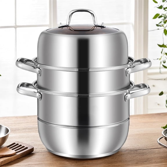 Yibooy 11inch 3 Tier Stainless Steel Steamer Pot w/ Lid & Handle Thick Food Steamer
