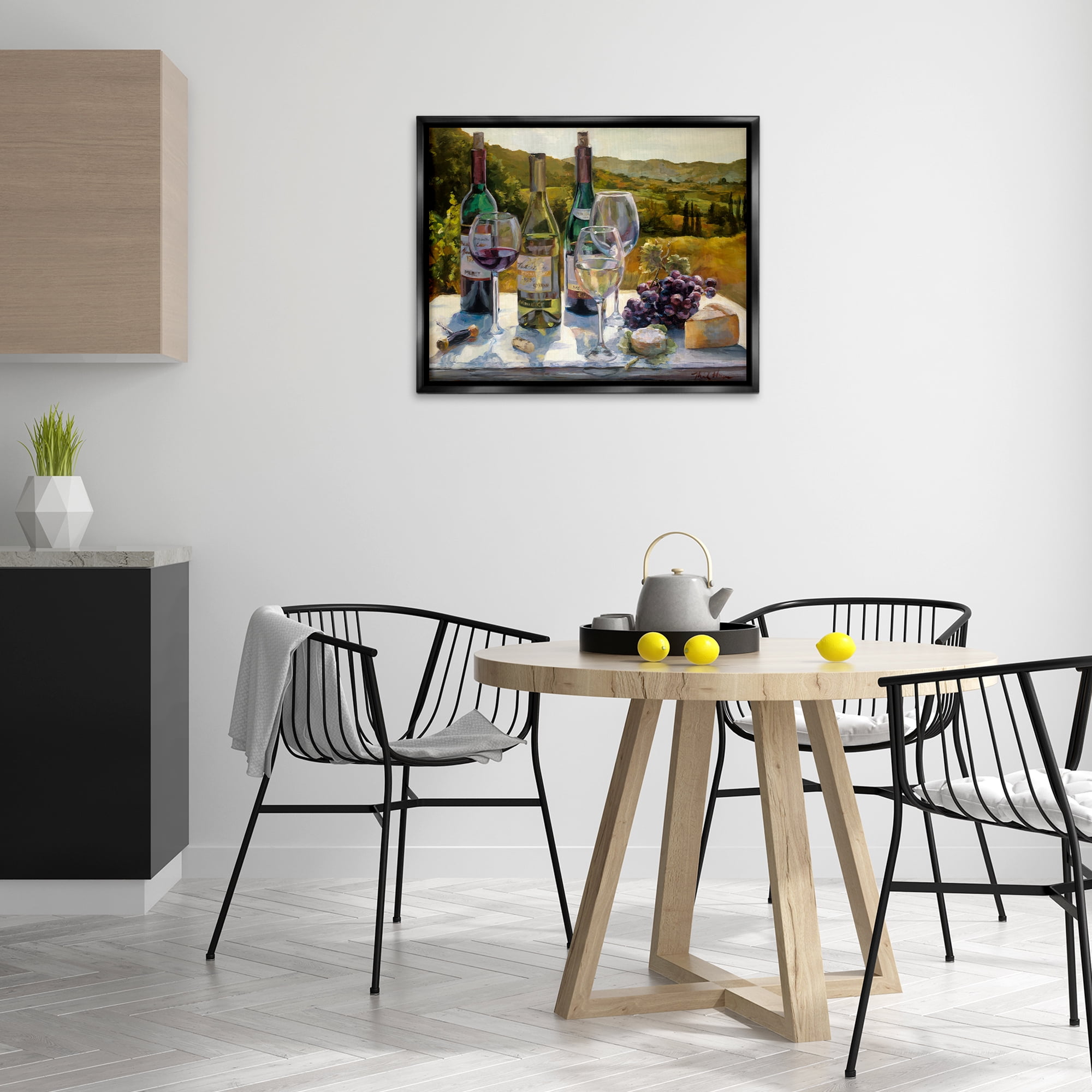 Stupell Industries Wine and Cheese Vineyard Food & Beverage Painting Black Floater Framed Canvas Art Print Wall Art, 31 x 25