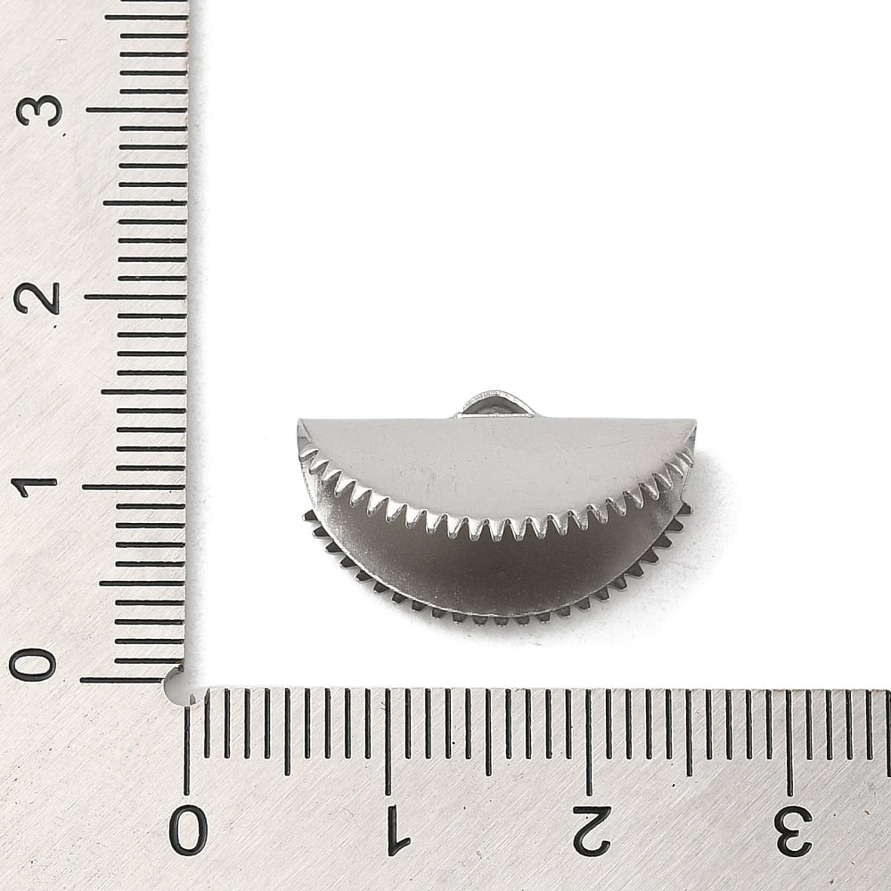 300 pc Non-Tarnish 304 Stainless Steel Ribbon Crimp Ends Half Round Stainless Steel color 12x20x9mm Hole: 1.2x2.3mm