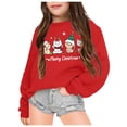 thumbnail image 2 of PMVFHDE Liquidation Automne Chandail en Molleton Col Rond Fille Décontracté Noël Chat Mignon Flocon de Neige Père Noël Typographie Graphique Col Rond Manches Longues Chemise Vêtements Filles, Rouge, 11-12 Ans, 2 of 3