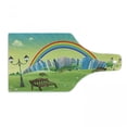 thumbnail image 1 of Cartoon Cutting Board, Design Park Bench Hills Apartments Rainbow Beams Flowers Art Print, Decorative Tempered Glass Cutting and Serving Board, Wine Bottle Shape, Multicolor, by Ambesonne, 1 of 1
