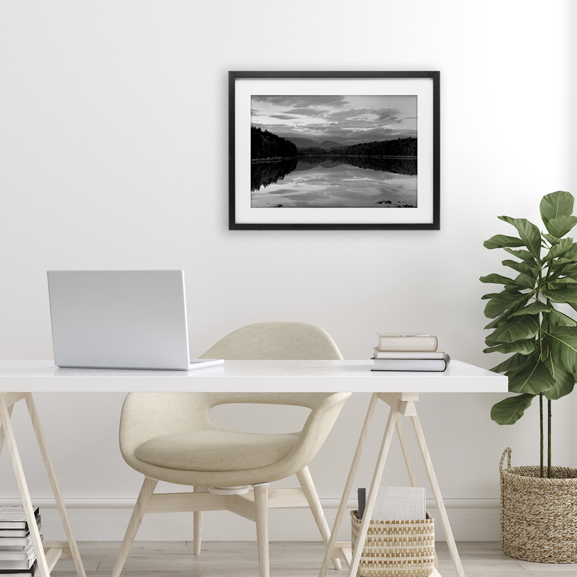 Stupell Industries Acadia Reflection in Monochrome Black Framed Print Under Glass, design by MJ Photography