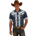 thumbnail image 2 of Mens Shirts Western Cowboy Print Short Sleeve Button Down Top Casual Camp Classic Comfortable Shirt for Men Navy XXL, 2 of 4
