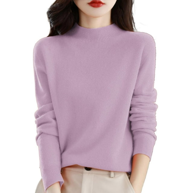 Liquidation! Hontri Chandail à Col Semi-Roulé pour Femme à Manches Longues, Couleur Unie, Chandail à Enfiler avec Chandail de Base, Automne et Hiver, Chaud, Ample, Chandail à Enfiler pour Femme, Rose, m