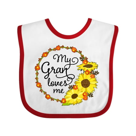 

Inktastic My Gran Loves Me with Sunflower Wreath Gift Baby Boy or Baby Girl Bib
