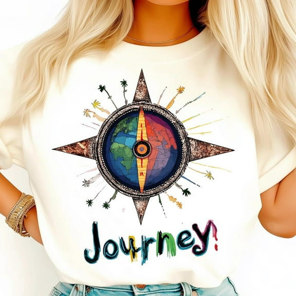 Journey Shirt, Vibrant Compass Tee, Inspiring Travel Adventure T-Shirt, Wanderlust Lover Gift Shirt, Colorful Map Graphic Tee
