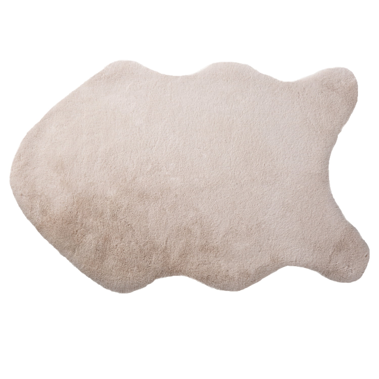 Phantoscope Deluxe Soft Faux Rabbit Fur Collection Asymmetrical Decorative Home Decor Modern Area Rug, Beige