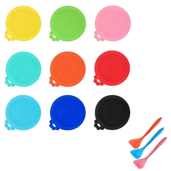 9 Pack Pet Food Can Covers and 3 Pack Multi-Function Foods Spoon, Universal Silicone Can Lids for Dog Cat Food, Airtight Fresh Storage. (Multicolor)