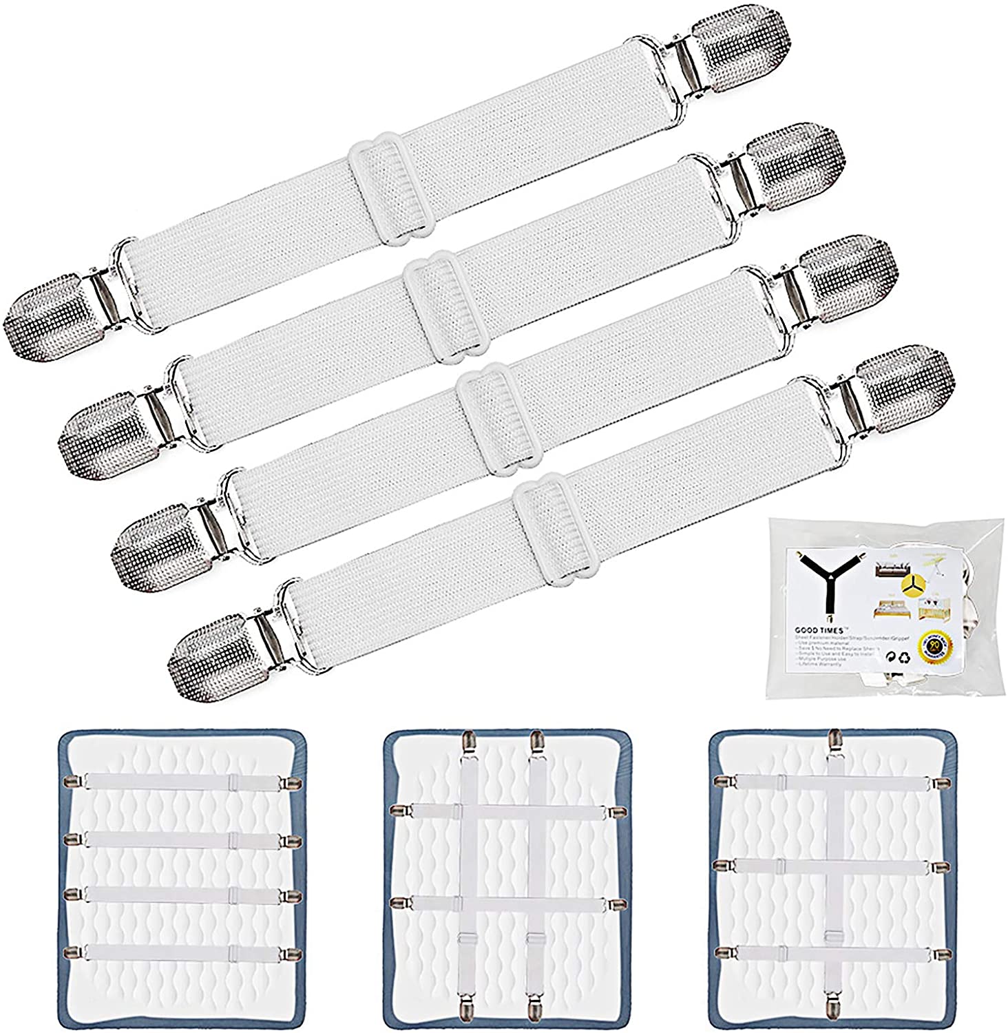 Adjustable Bed Sheet Clips, Sheet Fasteners Holder Straps and Suspender