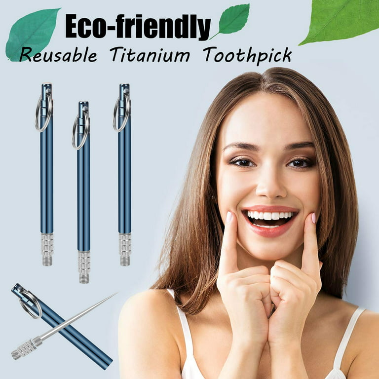 6 Pieces Metal Titanium Toothpicks, Portable Reusable Pocket Toothpicks  with Stainless Steel Toothpick Holder, Multifunctional Metal Toothpicks  Holder