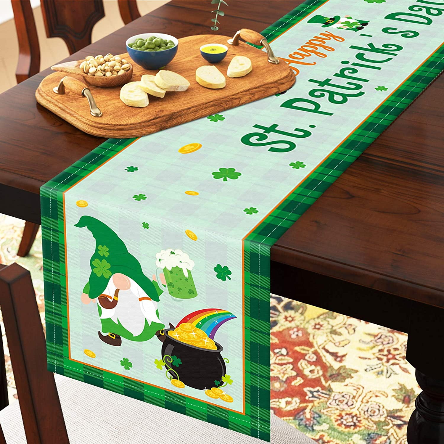 St. Patrick's Day Gnomes Table Runner Saint Paddy's Day Gnomes Table