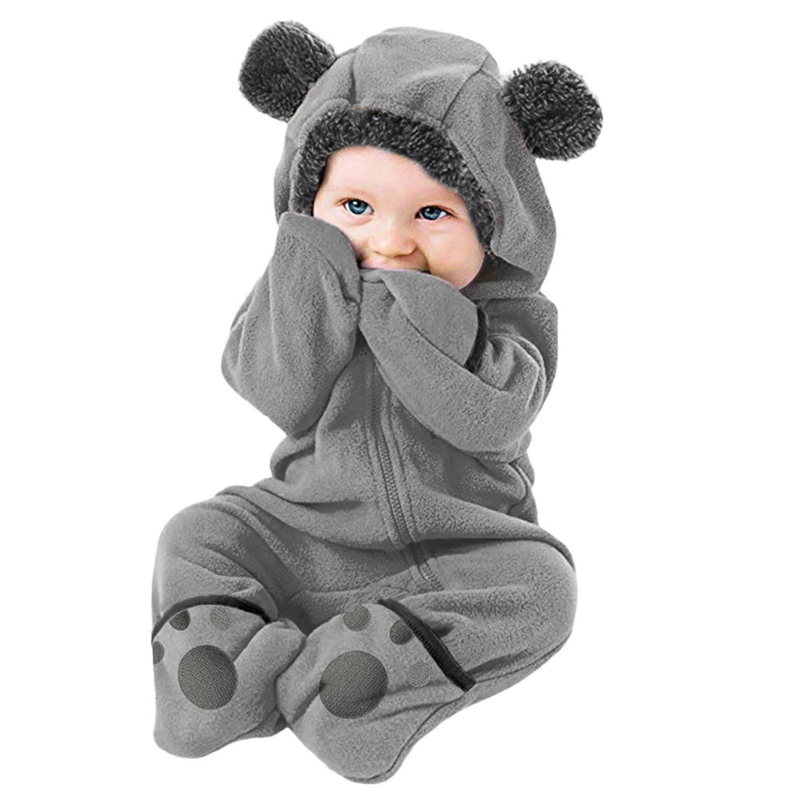 Lojoutye 2025 Baby Girl Clothes Boy Bear Ears Footed Baby Boy Pajamas Hooded Romper Jumpsuit Baby Suits for Coat