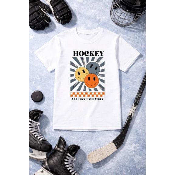 Hockey All Day Everyday Smiley Graphic Shirt Retro Rink Vibes Hockey Face Design Vintage Sports Comfort Colors Unisex Cotton T-Shirt, Sizes S-3XL