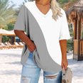 thumbnail image 2 of Jalioing V Neck Summer Shirt Women's Plus Size Short Sleeve Color Block Tee Shirt Casual Loose Pullover Tees Clothes, 2 of 6