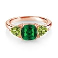 thumbnail image 2 of Gem Stone King 18K Rose Gold Plated Silver Green Nano Emerald and Green Peridot 3 Stone Engagement Ring for Women (1.61 Cttw, Gemstone May Birthstone, Size 6), 2 of 3