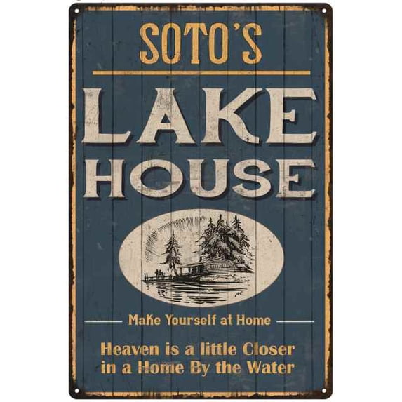 SOTO'S Lake House Blue Cabin Home Decor Gift 8x12 Metal 208120038257