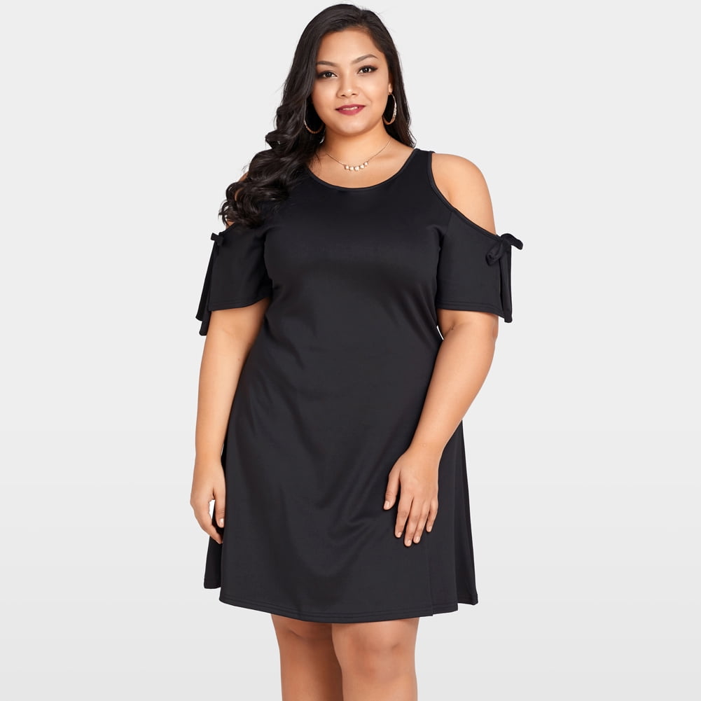 black cold shoulder mini dress