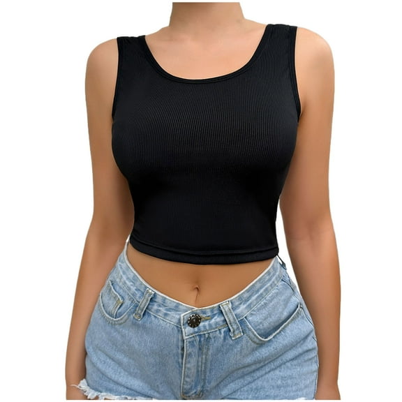ChaoHeng Women Tank Tops 1.00 CrewNeck Sleeveless Top Women's Tank Tops Summer Sleeveless Round-Neck Slim Fitted Blouse Basic Solid Color Tees Shirts