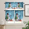 thumbnail image 2 of Cartoon Snowman Kitchen Curtains and Valances Set, Christmas Snowman Xmas Tree Snowfall Mottled Blue Rod Pocket Window Valance Window Curtain Panels for Living Room Bedroom, 27.5x24in, 3 Pieces, 2 of 7