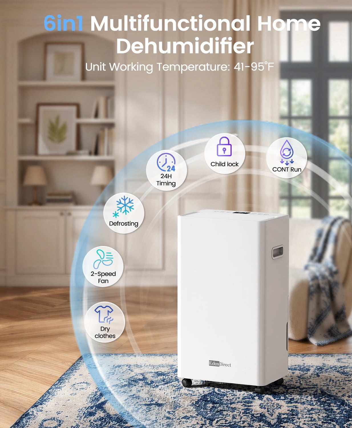 60 pt. 5500 sq. ft. Dehumidifier for Basement with Bucket, Drain Hose, in White, Auto-Off