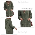 thumbnail image 3 of Women Plush Hooded Sweatshirt Double Sided Plush Mid Length Neckline Zipper Large Pocket Winter Warm Pullover Hoodie OD Green L, 3 of 4