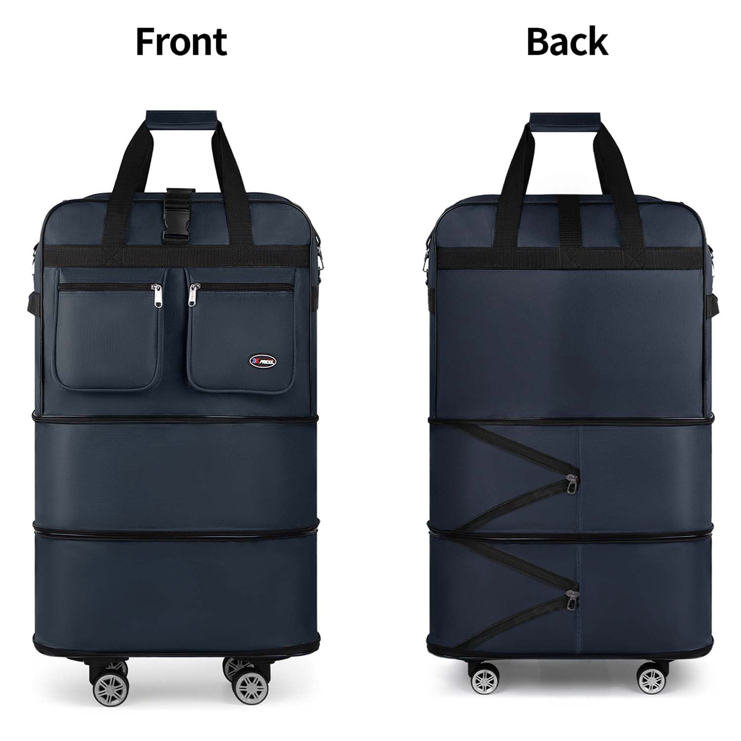 40" Expandable Foldable Luggage Bag,Collapsible Suitcases with Wheels,Rolling Duffle Bag Wheeled Travel Bag for Men Women,MEX-Navy