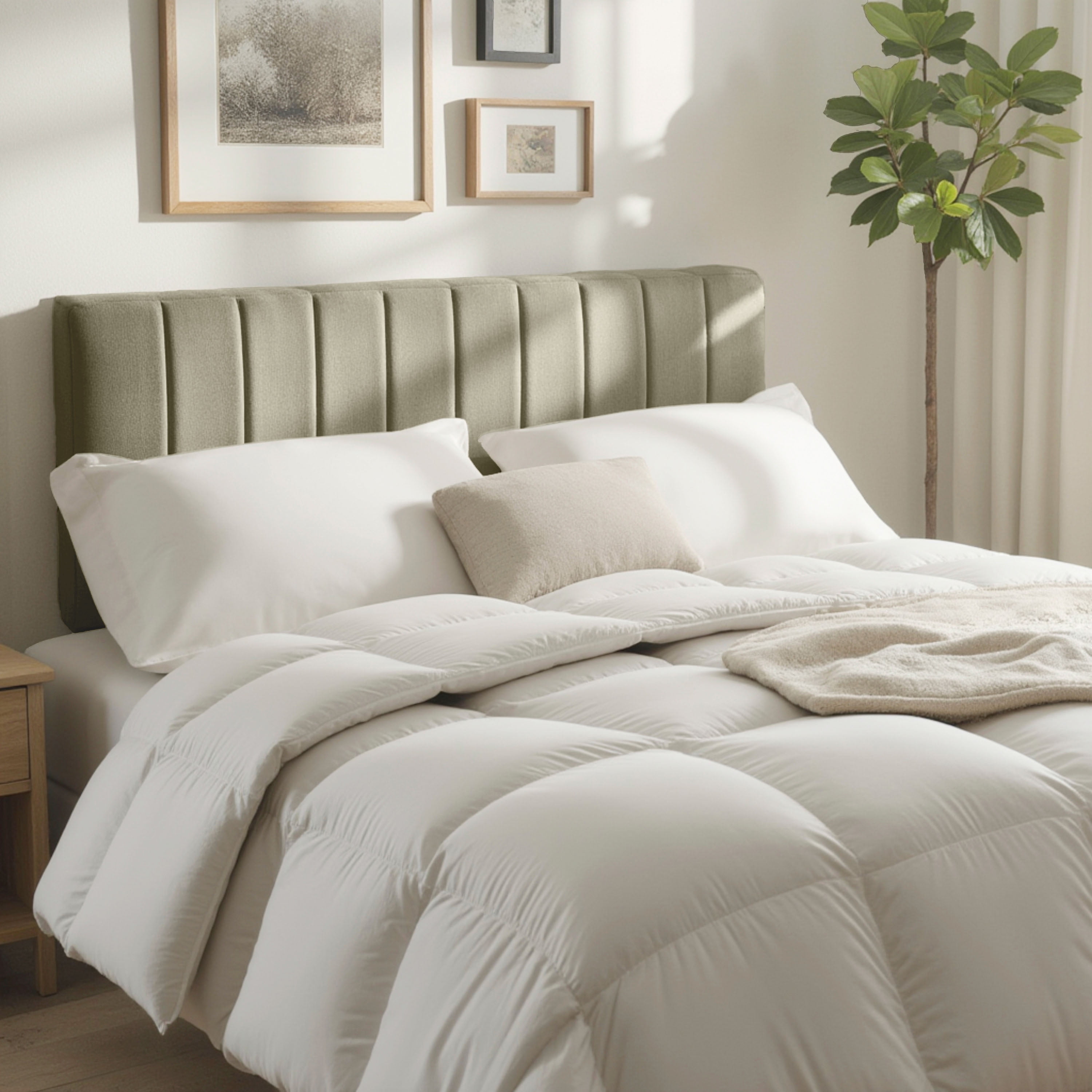 Lammlaoe Full Size Headboard, Upholstered Wall Mounted, Peel and Stick Installation, Sound Reducing 3D Panel Design, Easy Assembly, Olive Green
