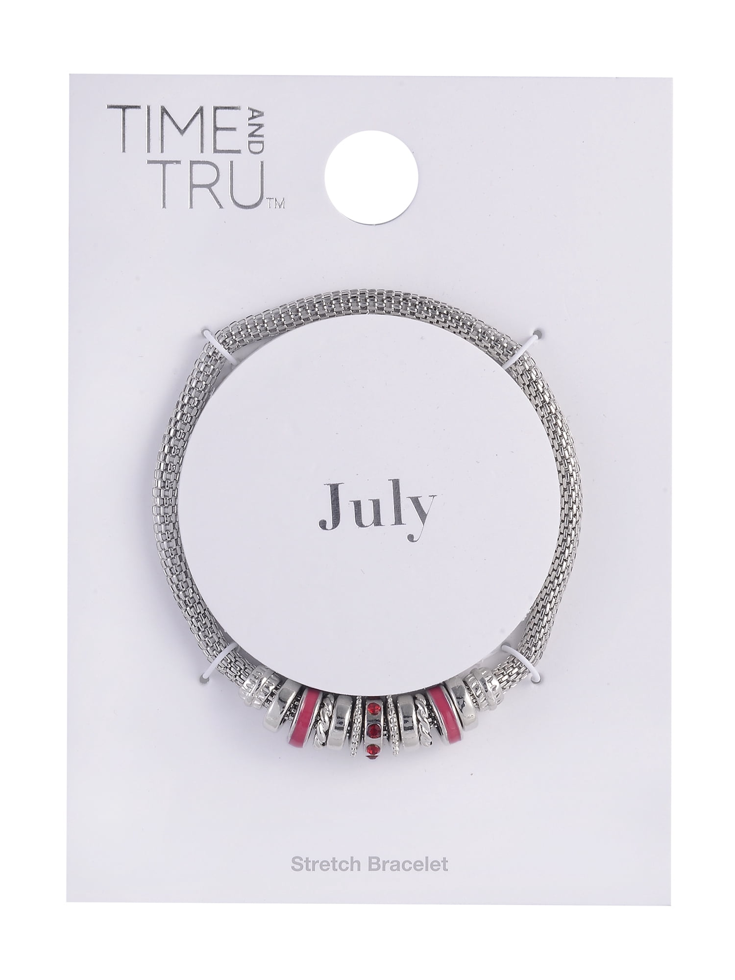 Time and Tru Silvertone Chain with Ruby Birthstone "July" Bracelet