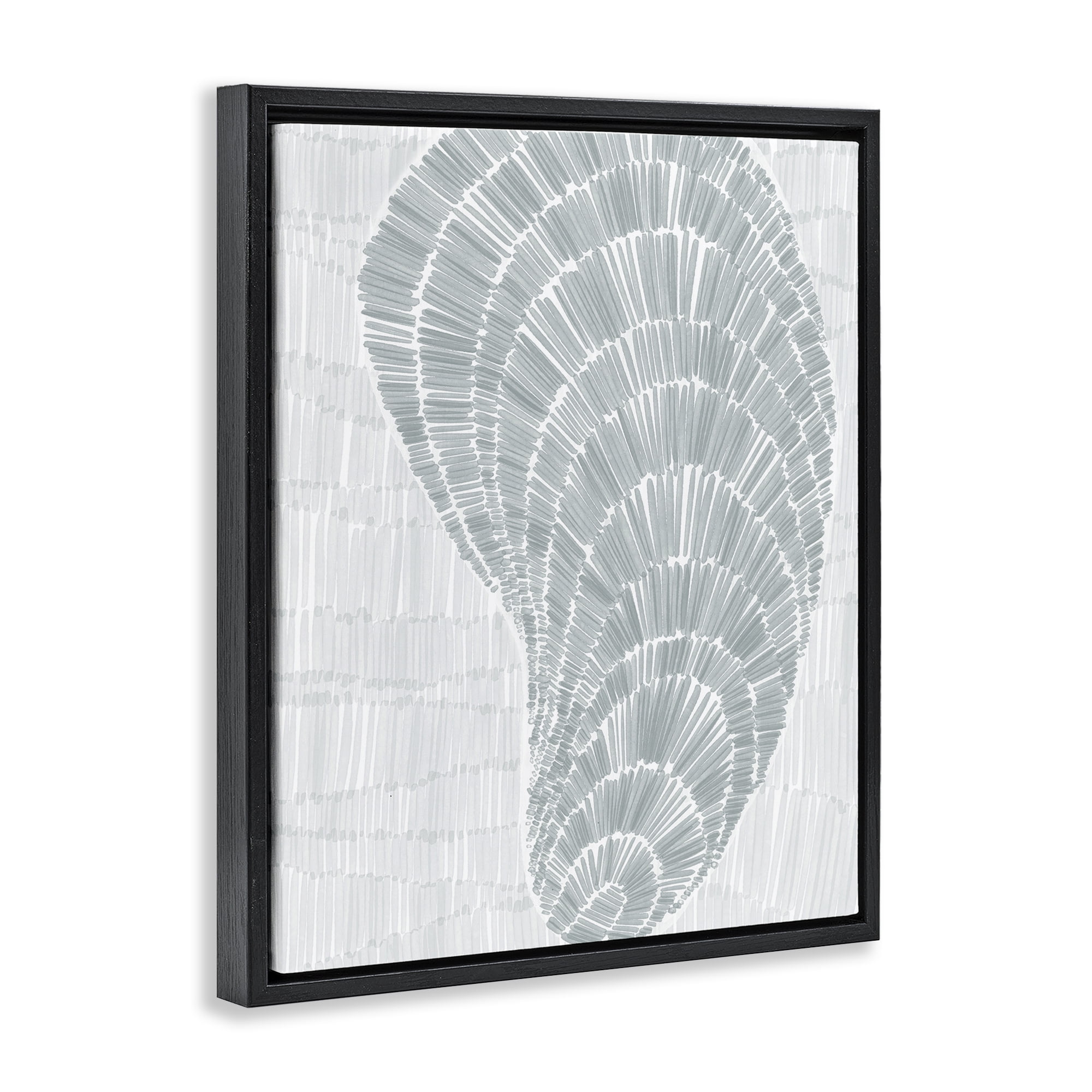 Stupell Industries Sketched Oyster Shell Nautical & Beach Painting Black Floater Framed Canvas Art Print Wall Art, 17 x 21