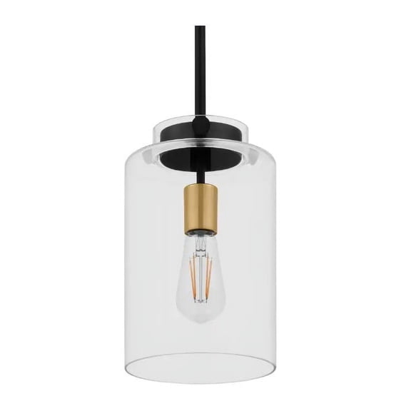 Open Box Hampton Bay Mullins 6.75 in. 1-Light Coal and Honey Gold Mini Pendant Hanging Light, Kitchen Pendant Lighting with Clear Glass Shade