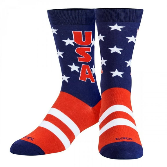 Cool Socks, USA Stars Red White Blue, Mens Womens Crew, Funny Graphic Print, Large