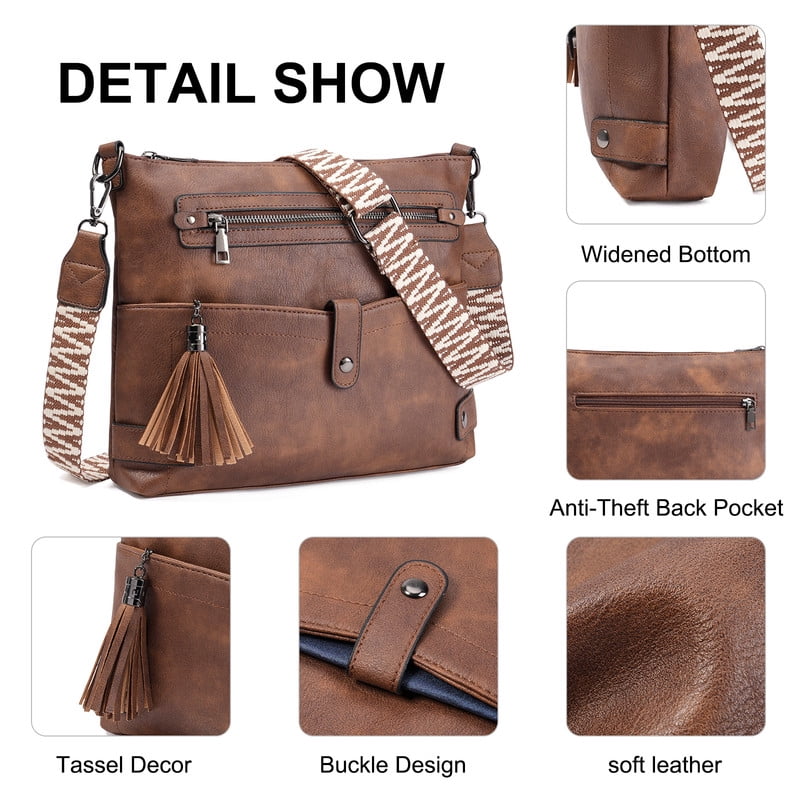 GAEKEAO Large Crossbody Bags for Women Multi Pocket Leather Crossbody Purse Designer Shoulder Bag Adjustable Strap Everyday Travel Handbag