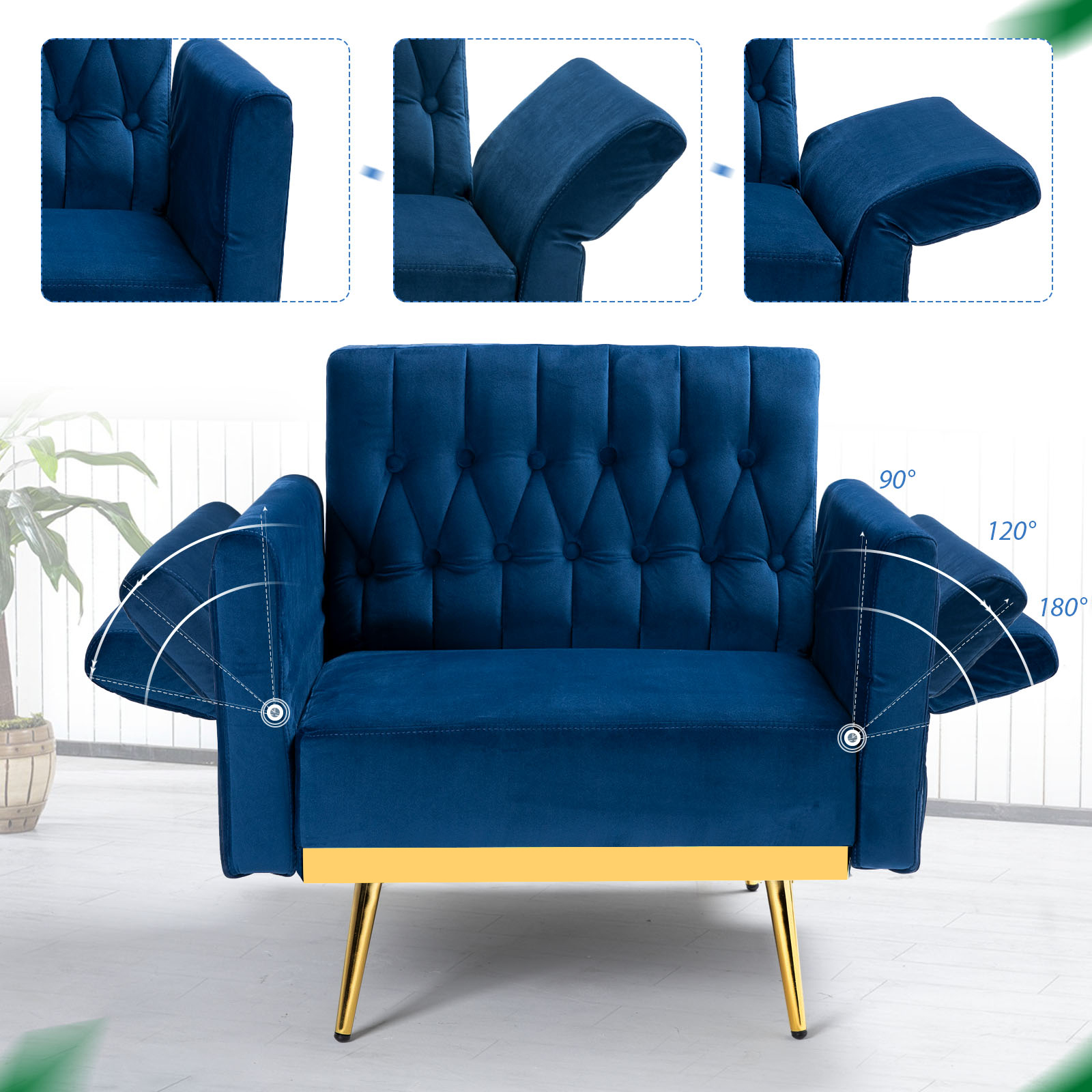 ACMEASE Velvet Accent Chair with Adjustable Armrests and Backrest ...