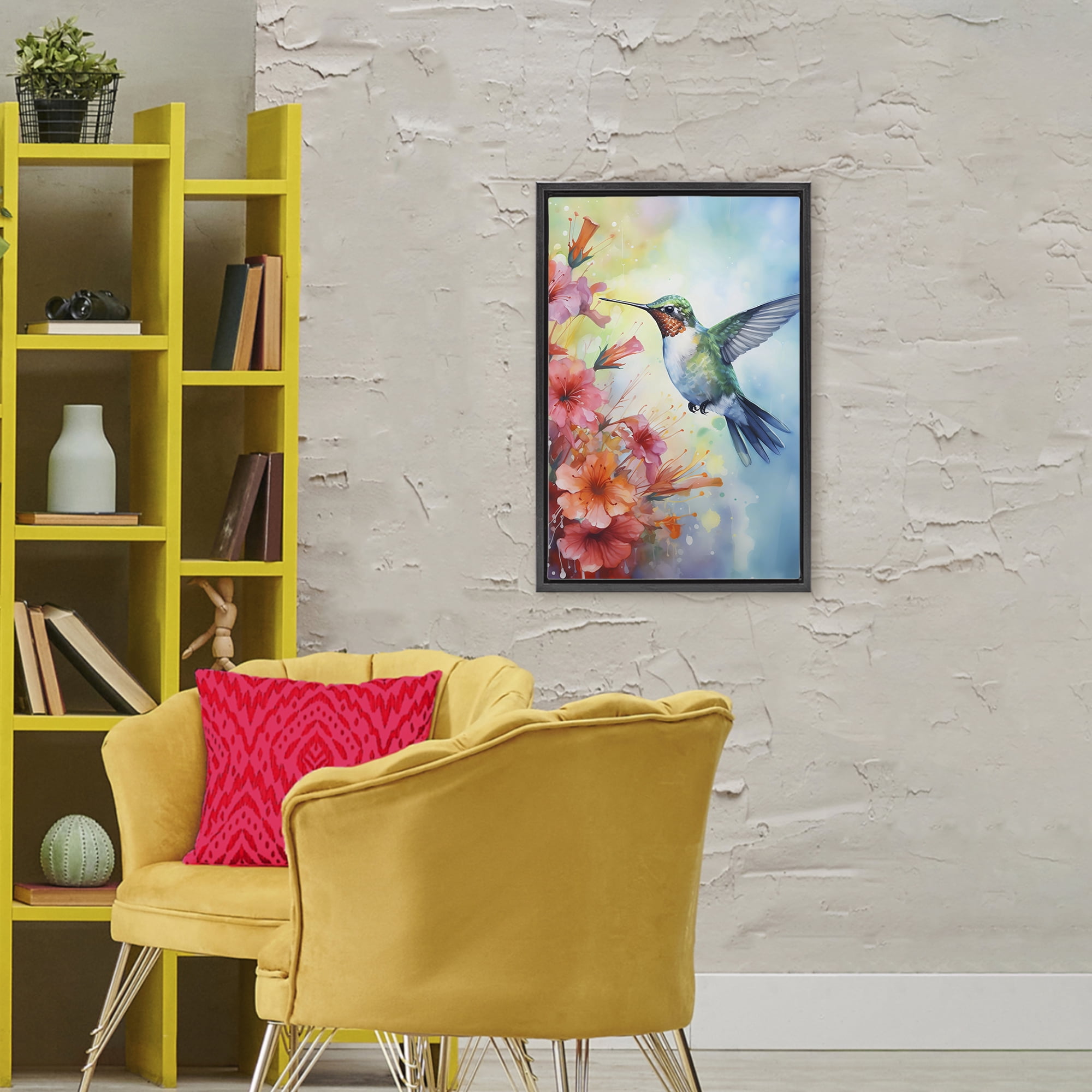 Stupell Industries Hummingbird Hibiscus Serenade Black Framed Floater Canvas Wall Art, design by Creative Studio
