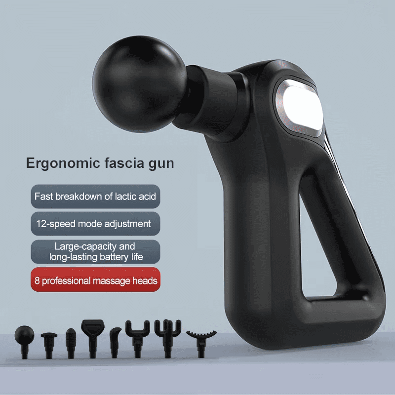 12 Speed Adjustable Deep Tissue Massage Gun 8 Replaceable Heads 24W High Power Portable Electric Massager for Body Relaxation