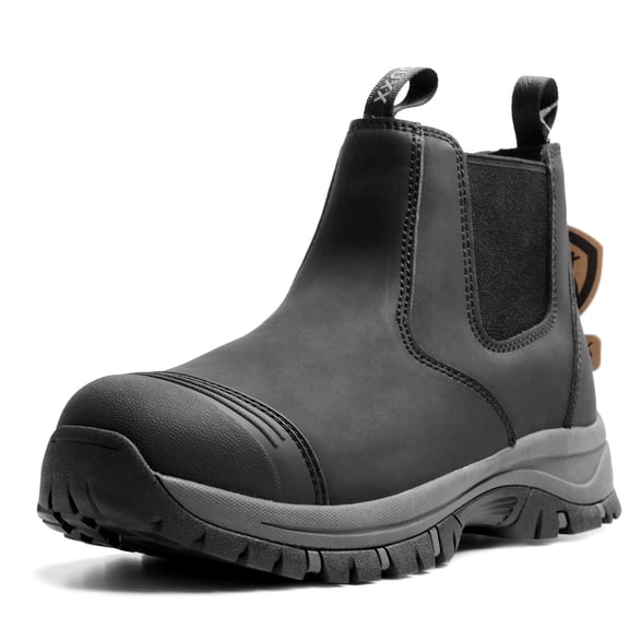OUXX Steel Toe Chelsea Work Boots for Men – Slip-On Safety Boot, Waterproof Leather, Slip-Resistant Sole, Kevlar Puncture-Proof Midsole, ASTM F2413-18 EH Rated