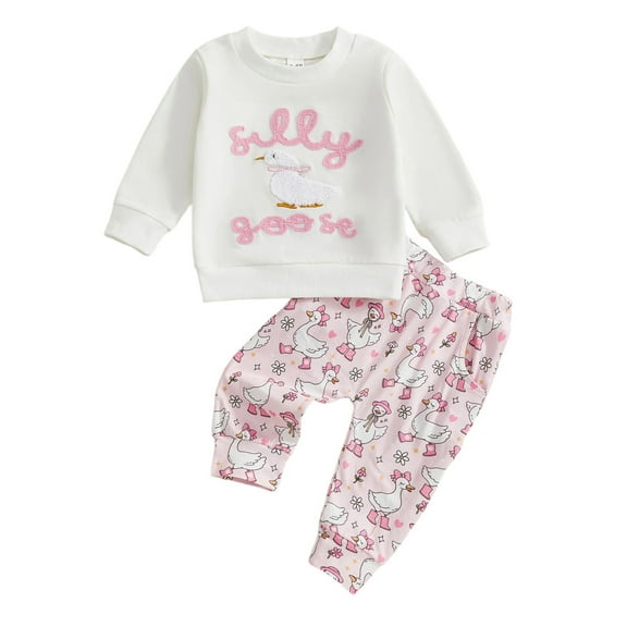 Tisuna Girls 2 Pieces Outfit Cartoon Print Long Sleeve Crew Neck Sweatsuit Fashion Casual Autumn Kids Hoodie And Pants Set White Size 18-24 Months