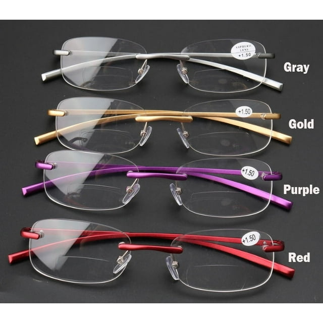 DEBGFS Rimless Bifocal Reading Glasses Blue Light Blocking Computer Readers for Women Men Rectangular Eyewear Lightweight Magnification Presbyopia Eyeglasses,Purple,+ 1.50