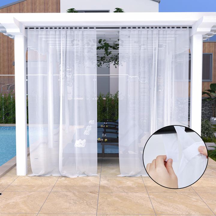 2 Piece Detachable Sticky Tab Top Outdoor Curtain for Patio Color