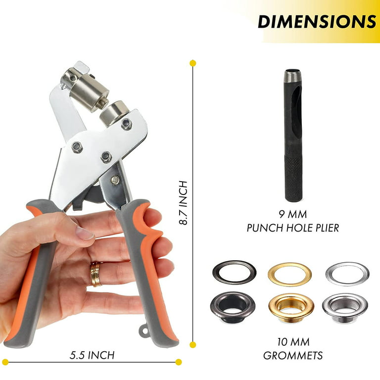 500Pcs 1/4 Inch Grommet Tool Kit, Leather Hole Punch Pliers, Grommets Kit  with 500 Metal Eyelets in Gold and Silver for Leather, Shoes, Fabric, Belts