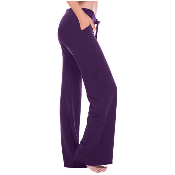 hlysgo Yoga Leggings Pants for Women Elastic Waist Flare Wide Leg Pant Workout Gym Lounge Trousers with Pockets Purple,XL